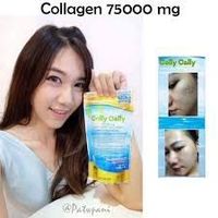 Colly.(คอลลี่.) Fish collagen powder 100% Reduce wrinkles, dark spots, dark circles on the face.the skin is smooth, the nails are strong, not easily broken, healthy 75,000mg.(Can eat for 21 days)