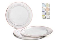 " OCCASIONS" 40 Plates Pack, Heavyweight Disposable Wedding Party Plastic Plates (6.25'' Dessert Plate/Bread Plate, White & Rose Gold Rim)