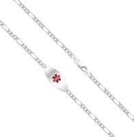US Jewels And Gems Customizable Ladies 0.925 Sterling Silver Figaro Medical Alert ID Bracelet, 5.5in