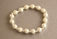 White & Silver Plated Stretch Magnetic Bracelet (Size 7 1/2)