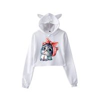 Women Casual Hoodies Sweatshirt Lightweight Cute Cate Print Long Sleeve Relaxed Fit Pullover Shirt Top
