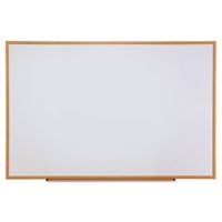Universal One Dry-Erase Board, Melamine, 72 x 48, White, Oak-Finished Frame