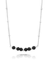 Lava Beaded Aromatherapy Diffuser Necklace - Bar Shape, 4mm Bead Size, Beautiful Unique Chain, Absorbent Beads. (Silver)