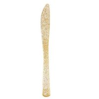 Chic Lovery 4289, 100pc Golden Glittered Disposable Plastic Knief BBQ Outdoor Night Party Wedding Tableware Cutlery Birthday Picnic Camping Hiking Healthy Home Pub Park Garden Catering Fruit Pork Meat