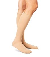Amazon Brand - Solimo Closed Toe Compression Socks, Knee High, Beige, 15-20mmHg, L, 1 Pair