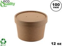 [100 Pack] 12 oz Disposable Kraft Paper Soup Containers with Vented LIDS - Half Pint Ice Cream Containers, Frozen Yogurt Cups, Restaurant, Microwavable, Take Out, Food Storage, Recyclable