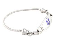 Women's Medical Alert ID Bracelet - Beaded Pan-Dorra Type, Custom Engraving Included - Purple, Size 7.75