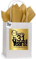 31st Cheers Birthday/Anniversary White and Gold Themed Small Party Favor Gift Bags Tags -12pack
