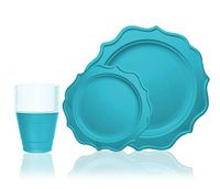 Tiger Chef 288-Pack Turquoise Color Round Scalloped Rim Disposable Plastic Plate Set for 96 Guests Includes 96 10-Inch Dinner Plates, 96 8-Inch Salad Plates - BPA-Free