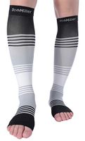 Doc Miller Premium Calf Compression Sleeve Dress Series 1 Pair 20-30mmHg Strong Calf Support Cute Toeless Socks Running Recovery Shin Splints Varicose Veins XL 2XL (Open Toe BlackGrayWhite, Large)