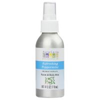 Aura Cacia 100% Pure Essential Oils, Refreshing Peppermint Aromatherapy Room & Body Mist 4 fl oz- Pack 4