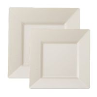 Posh Party Supplies Fancy Square Bone Plastic Plate Combo for 20 Settings | 20 9.5" Dinner Plates | 20 6.5" Salad Plates | 40 Piece Set
