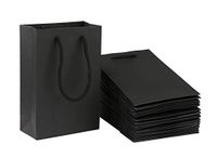 Sdootjewelry Gift Bags, Kraft Paper Gift Bags with Cotton Handle, 50 Pcs Heavy Duty Black Matte Tote Paper Bags,Shopping Bags, Kraft Bags,Retail Bags, Party Bags- 5.1x 2.4 x 7.5" Perfect for Gifts