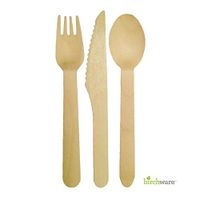 Birchware Classic - Assorted Compostable Wooden Cutlery, Biodegradable Party Supplies for Any Graduation, Luau, Fiesta, and More, Craft Supplies for Kids and Adults - (8 Forks, 8 Spoons, 8 Knives)