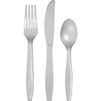 Silver Plastic Assorted Cutlery, Serves 24