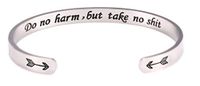 fishhook Personalized Engraved Inspirational Motivational Mantra Quote Arrow Heart Stainless Steel Cuff Bangle Bracelet for Women Girls (Silver, do no harm, but take no Shit)