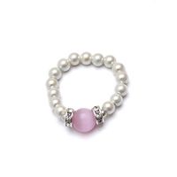 Cats Eye Pink and White Stretch Ring Size Medium