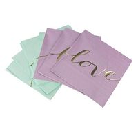 Purple Blue Paper Luncheon Napkins Stamped with Sparkle LOVE Letters - Folded 6.5 x 6.5 inch/Unfolded 13 x 13inch for Girls Mermaid Party, Dinner, Cocktail, Bridal/Baby Shower (64 Count)