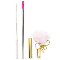 Stainless Steel Straw with Soft Silicone Tip - STRAWBERRI STRAWS are Reusable, Collapsible, Eco-Friendly. Includes: Straw, Case, Pom-Pom Keychain, Straw Cleaning Brush. (Strawberri Blush)