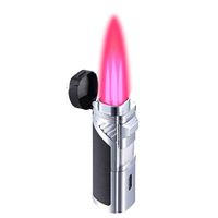 Torch Lighter Quadruple 4 Jet Flame Cigar Lighter with Cigar Punch - Windproof Flame Adjustable Butane Refillable Cigarette Torch for Men, Black (Without Gas)