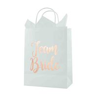 FOONEA Bridesmaid Gift Bag with Tissue Paper, 15 Pack Team Bride White Paper Bag for Bachelorette Party Favors, Bridal Party Bags, Rose Gold Gift Bags, Large Favor Bags, 10.63 x 8.27 x 4.33 inch