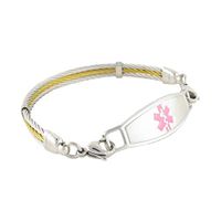 N Style ID Women's Golden Gate Stainless Steel Cable Personalized Medical Alert Bracelet - Pink - 6.75