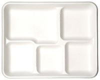 Bulk Renewable and Compostable 5 Compartment Sugarcane Food Tray, 10x8", White: Eco-Products EP-PT5 (1000 Compostable Sugarcane Bowls)