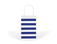 12CT Small Royal Blue Stripe Biodegradable, Food Safe Ink & Paper Kraft Bag with White Sturdy Handle (Small, Royal Blue)