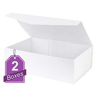 White Hard Gift Box with Magnetic Closure Lid 14" X 9" X 4" Gift Boxes with White Glossy Finish (2 Pack)