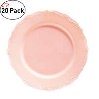 TigerChef Pink 7.5 Inch Salad Plates Heavy Duty Plastic Serendipity Dinnerware Disposable Bulk Party Supplies Hard Round Heavyweight Plates Lunch Dinner Wedding Birthday Pack Of 20 (7.5" Plates, Pink)