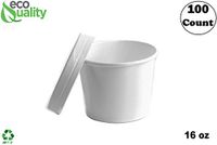 [100 Count] 16 oz Disposable White Paper Soup Containers with Lids Combo - Pint Ice Cream Containers, Frozen Yogurt Cups, Restaurant, Microwavable, Take Out, to Go Deli Containers, Recyclable