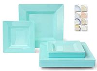 " OCCASIONS " 50 Plates Pack (25 Guests)-Heavyweight Wedding Party Square Disposable Plastic Plate Set -(25 x 9.5'' + 25 x 6.5'' (Square Tiffany Green)