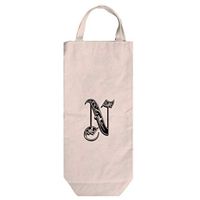 "N" Royal Initial Monogram Letter N Cotton Canvas Wine Bag Tote With Handles