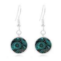 1set Green Paisle Photo Tibet Silver Dome Photo 16MM Glass Cabochon Long Earrings Accessory Jewerly Fine Accessories Women Fashion Womens Bright Pendant Girls