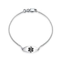 Oval Shape Medical Identification Doctors Engravable Medical Alert ID Bracelet For Women 925 Sterling Silver