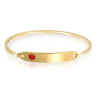 Medical Identification Doctors Medical Alert ID Bangle Bracelet for Women Gold Plated Stainless Steel