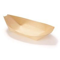BambooMN Brand - Disposable Wood Boat Plates/Dishes, 6.7" Long x 3.5" Wide x 1" High, 100 Pieces