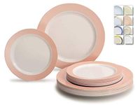 " OCCASIONS" 240 Plates Pack,(120 Guests) Heavyweight Wedding Party Disposable Plastic Plates -120x10.25'' Dinner+120x7.5'' Salad/Dessert (Rio Collection White & Pearled Pink Blush)