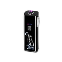 Lighters Dual Arc Lighter Rechargeable Flameless Windproof Electronic Portable Plasma Double Arc Lighter Battery Indicator Good for Cigar Cigarette Candle (Black-Wolf)