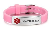 JF.JEWELRY Type 2 Diabetes Medical Alert ID Bracelet for Women with Silicone Wristband -8 Size Adjustable,Pink