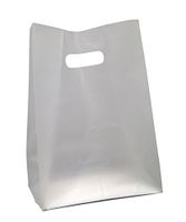 JS Die Cut Clear Frosted Plastic Shopping Gift Bags with Board Bottom (100, 8x4x15x4)