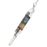 BellaMira Chakra - Necklace Pendulum - Genuine Rose Quartz Amethyst Crystal Quartz Meditation Yoga Spiritual Reiki Gift Boxed (Bonded Chakra - Crystal Quartz Pendulum)