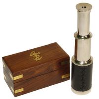 RedSkyTrader 6" Handheld Silver Pirate Telescope with Wooden Box - 3X Magnification