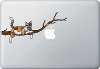 Yadda-Yadda Design Co. Calico Charming Cat on Branch - Stained Glass Style Vinyl Decal for MacBook | Laptop YYDC (8.5" w x 4" h) (Face Right, Calico Cat)