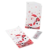 LSP - Christmas Treat Bags - 50 Pack of 10" x 5" x 2" Santa Cellophane Bag - Side Gusset - Treat Party Favour Bag - Cello Gift Bag for Candy Cookies Bakery Mugs - 50 Silver Twist Ties
