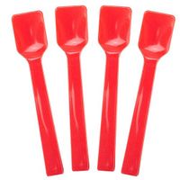 [100 Count] Red Plastic Gelato Tasting Spoons 4 Inch Mini Disposable Shovel Spoons for Sampling Yummy Desserts, Foods & Ice Cream - Frozen Dessert Supplies