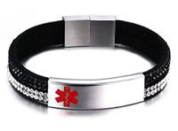JF.JEWELRY Free Engraving Medical Alert ID Bracelet for Women with 2-Layers Velvet & Rhinestone Link 7.5",Black