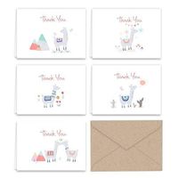 Paper Frenzy Llama Thank You Note Cards & Kraft Envelopes - 25 pack