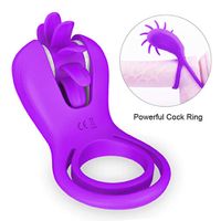 Sịlịcọnẹ Ṿịbrạtịng Cọck Rịng Ṿịbrạtọr Stịmṵlạtọr Enhạncẹr fọr Mẹn her Sexy Toystory for Couple Tongue Vibrate Toy Novelty Electric Toys for Women Games Delay Tools for Man Purple