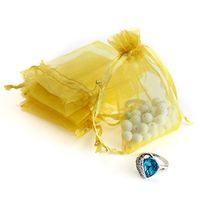 Akstore 100Pcs 2.8"x3.6"(7x9cm) Sheer Drawstring Organza Jewelry Pouches Wedding Party Christmas Favor Gift Bags (Golden)